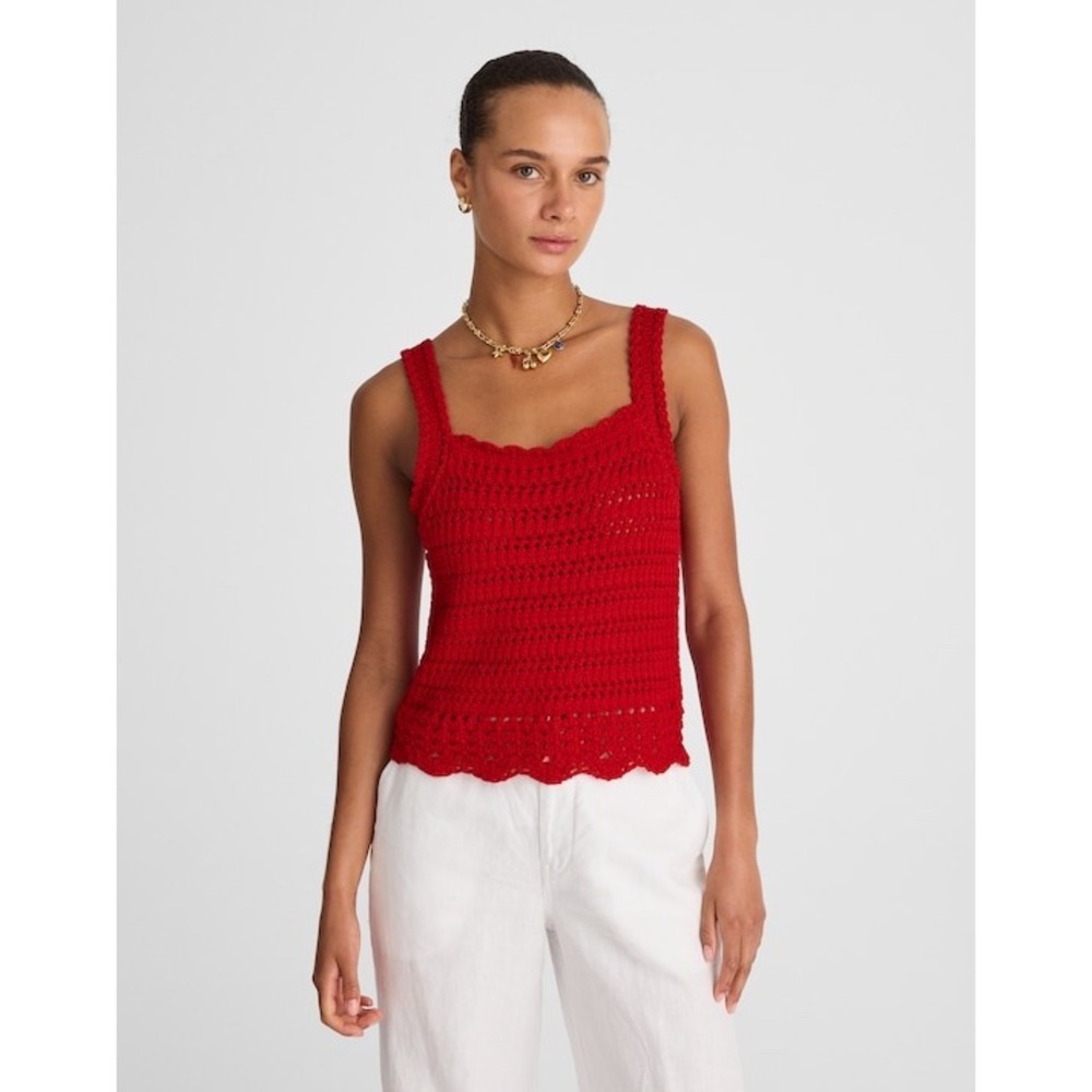 Madewell Red Crochet Square Neck Tank Top XXS Knit Boho Summer Beachwear NWT